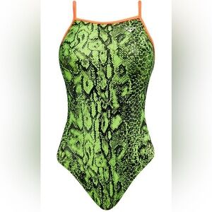 The Finals Green Foil Gecko Python Snake Swimsuit Size 30 XS Polyester Swimwear